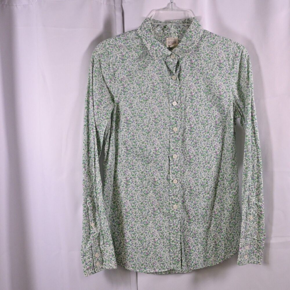 J. Crew Perfect Shirt White Floral Long Sleeve Cotton Women's XS